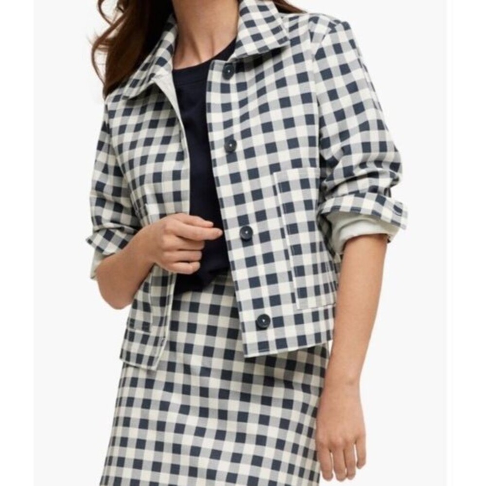 Isaac Mizrahi Gingham Denim Jacket XXL Blue White Plaid Lady Jacket Stretch - Picture 2 of 11